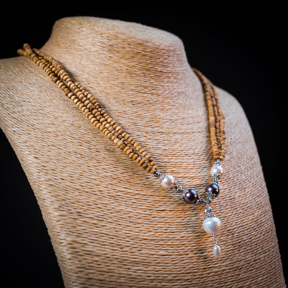 Tulsi Kunti Mala White Purple Perl #68