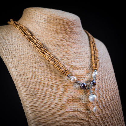 Tulsi Kunti Mala White Purple Perl #68