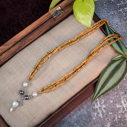 Tulsi Kunti Mala White Purple Perl #68