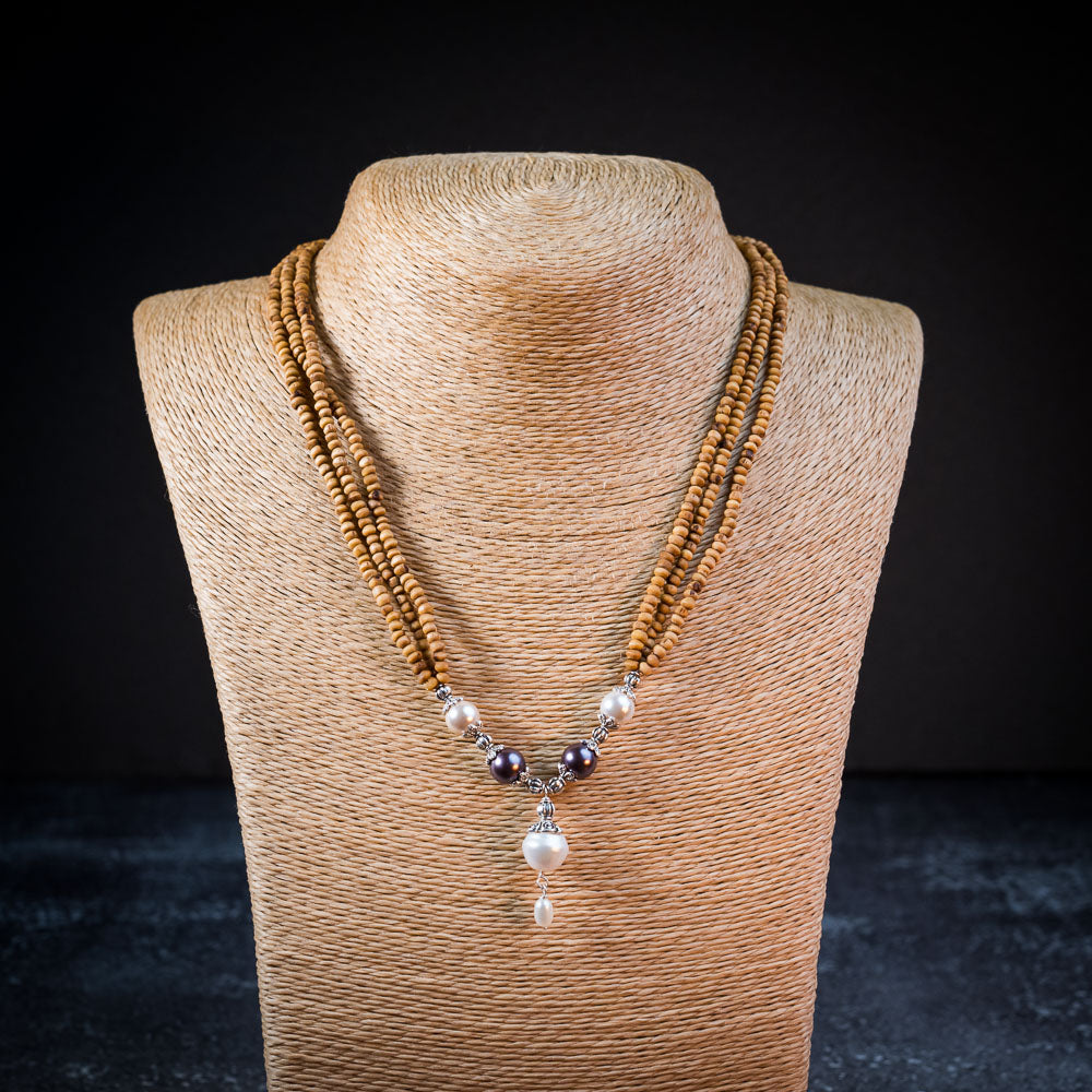 Tulsi Kunti Mala White Purple Perl #68