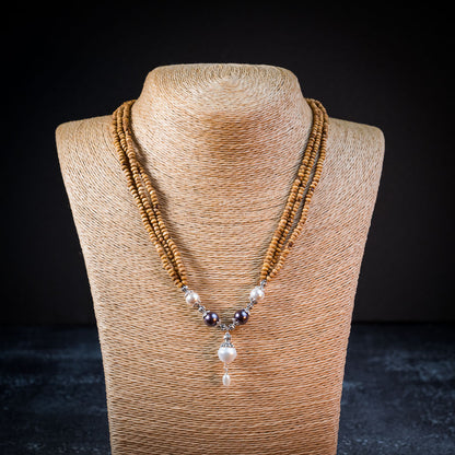 Tulsi Kunti Mala White Purple Perl #68