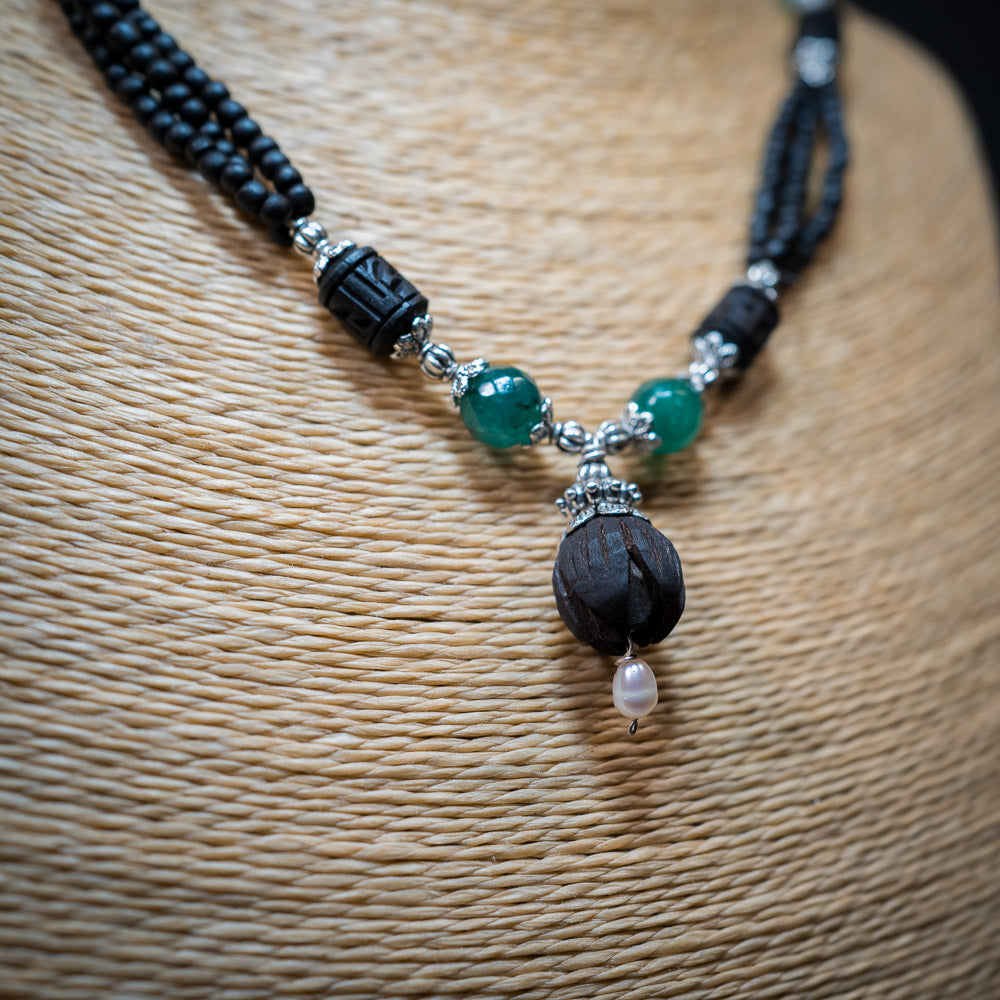 Tulsi Kunti Mala Black Green Stone  #69