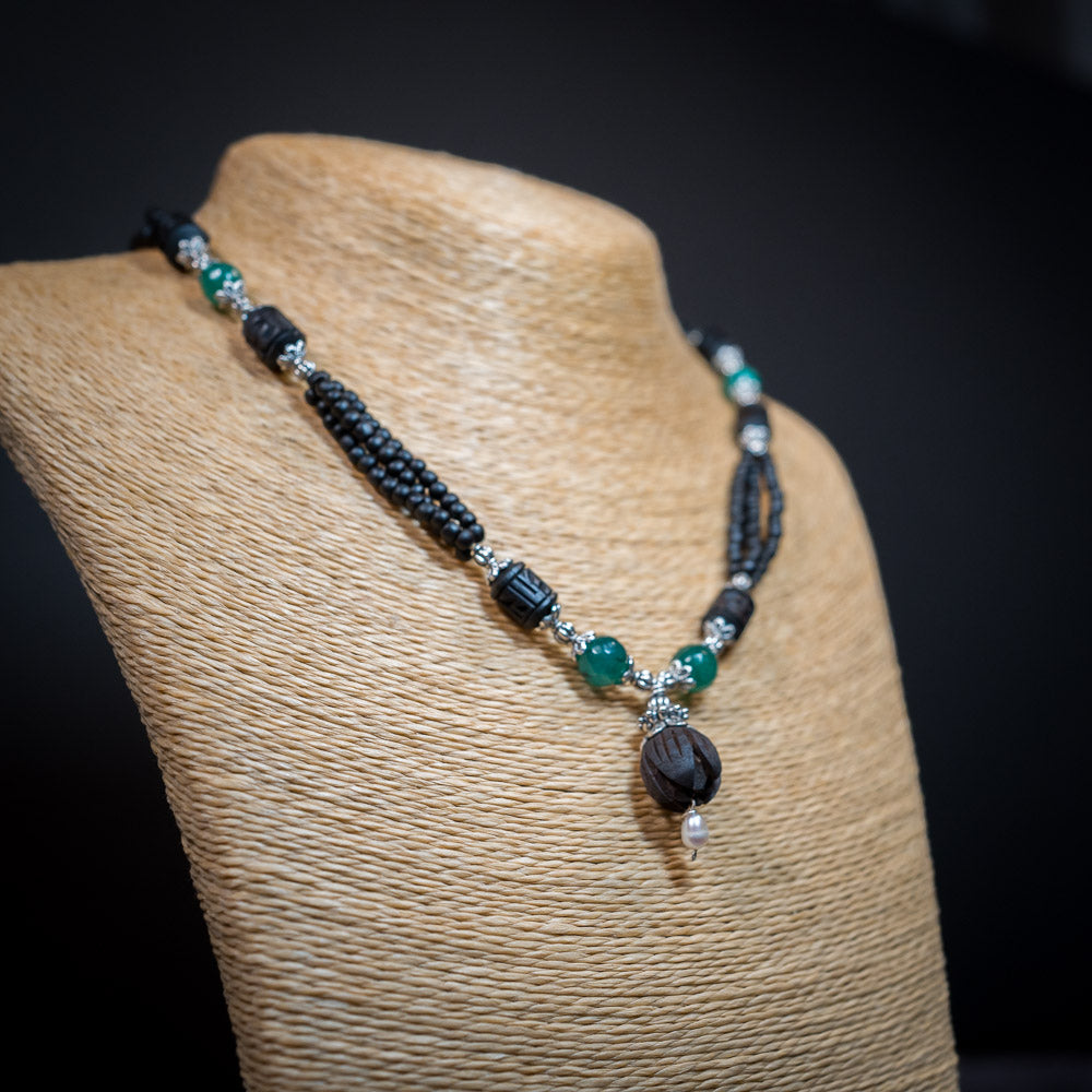 Tulsi Kunti Mala Black Green Stone  #69