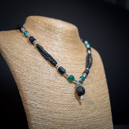Tulsi Kunti Mala Black Green Stone  #69