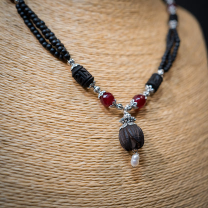 Tulsi Kunti Mala Black Red Stone  #70