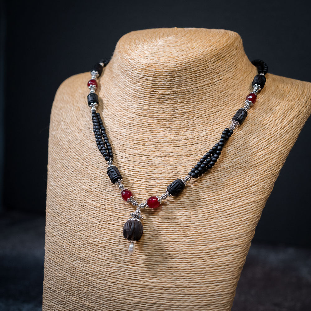 Tulsi Kunti Mala Black Red Stone  #70