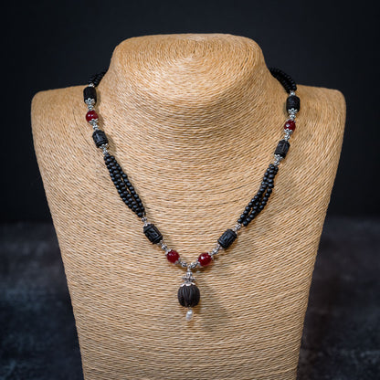 Tulsi Kunti Mala Black Red Stone  #70