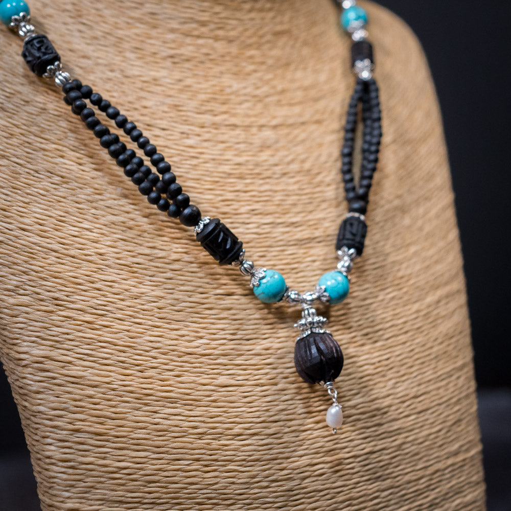 Tulsi Kunti Mala Black Turquoise Stone  #72