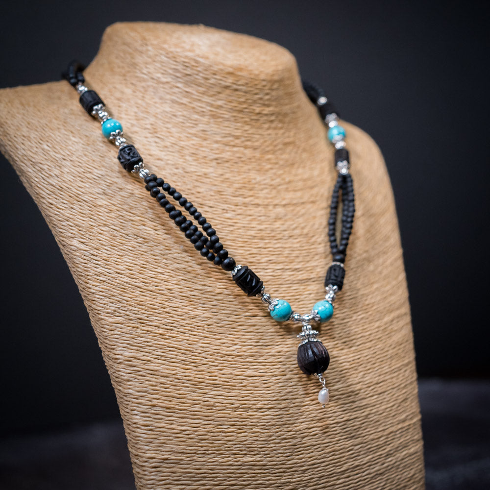 Tulsi Kunti Mala Black Turquoise Stone  #72
