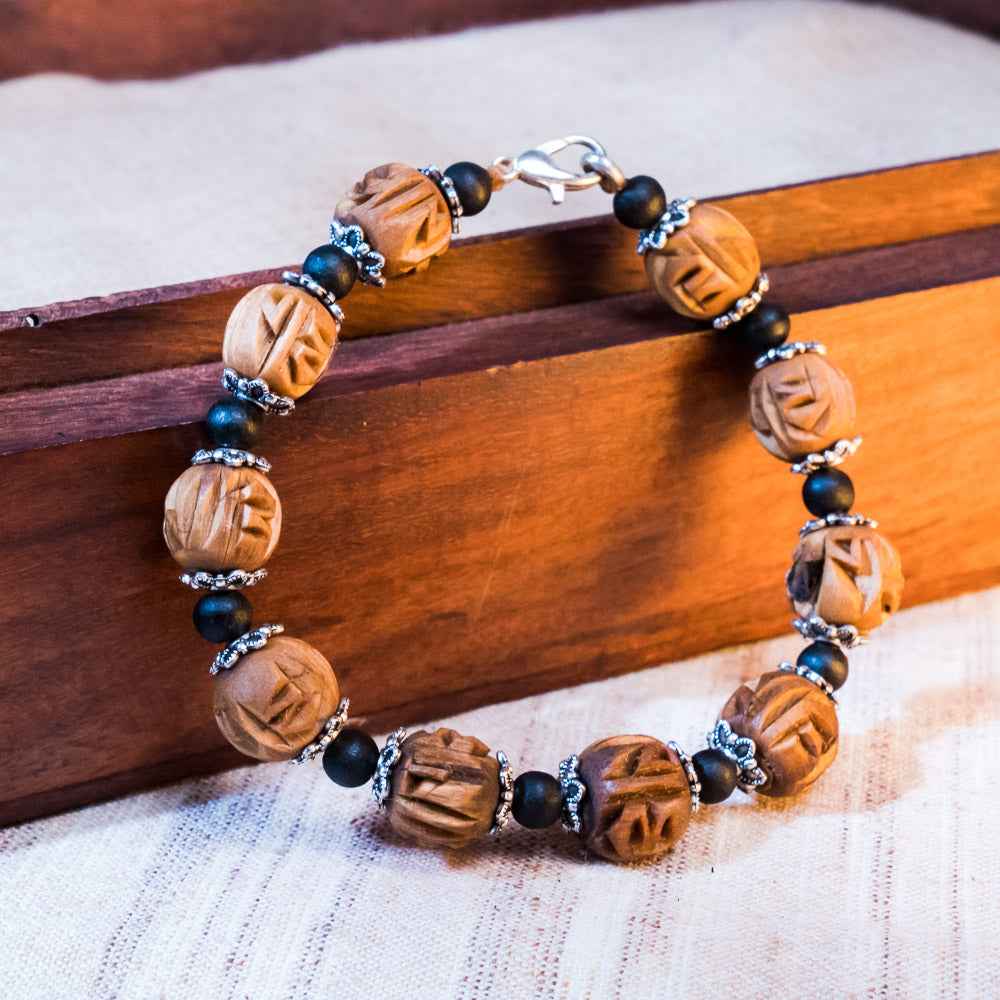 Tulsi Mala Bracelet Carved #78