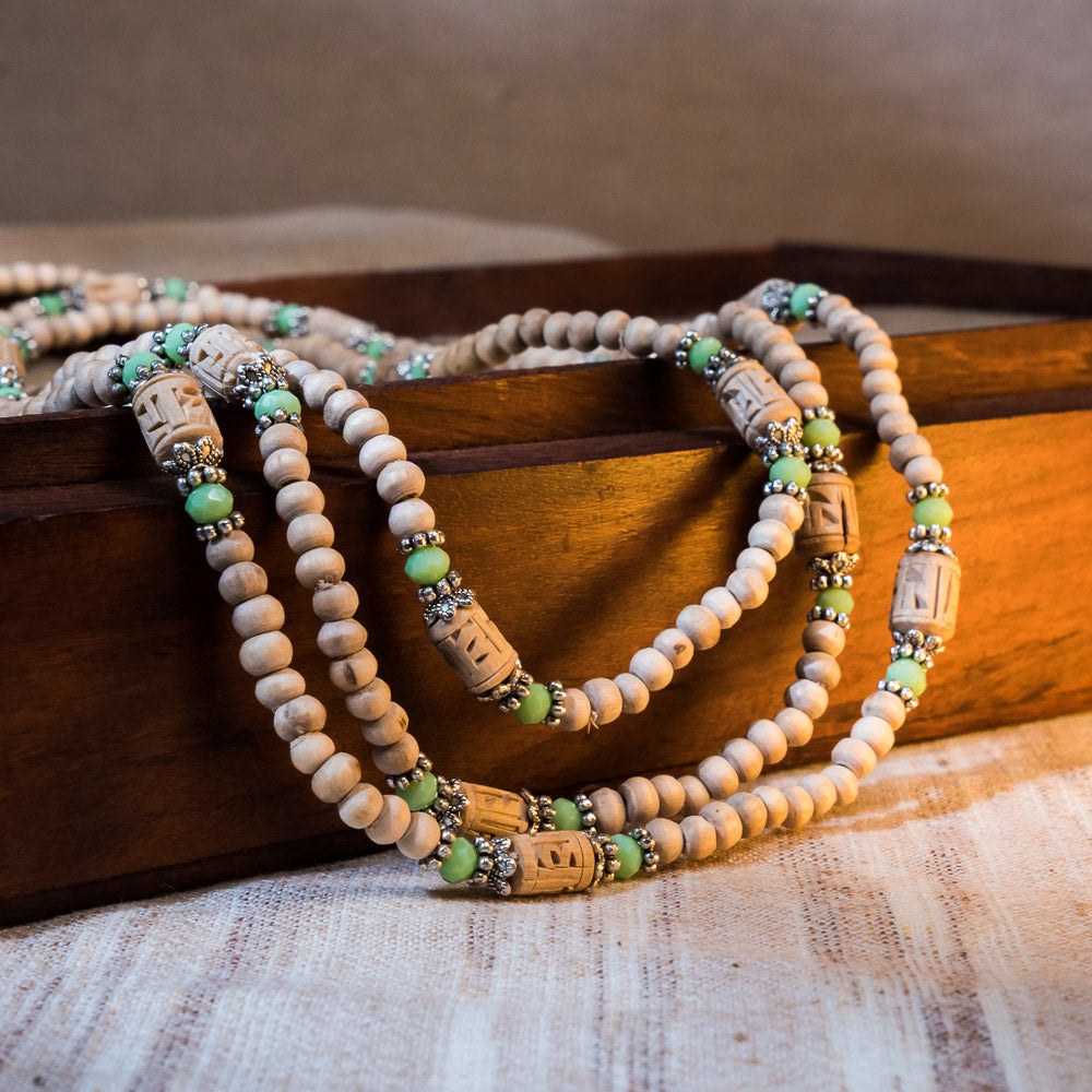 Tulsi Kunti Mala Carving with green Stone#94