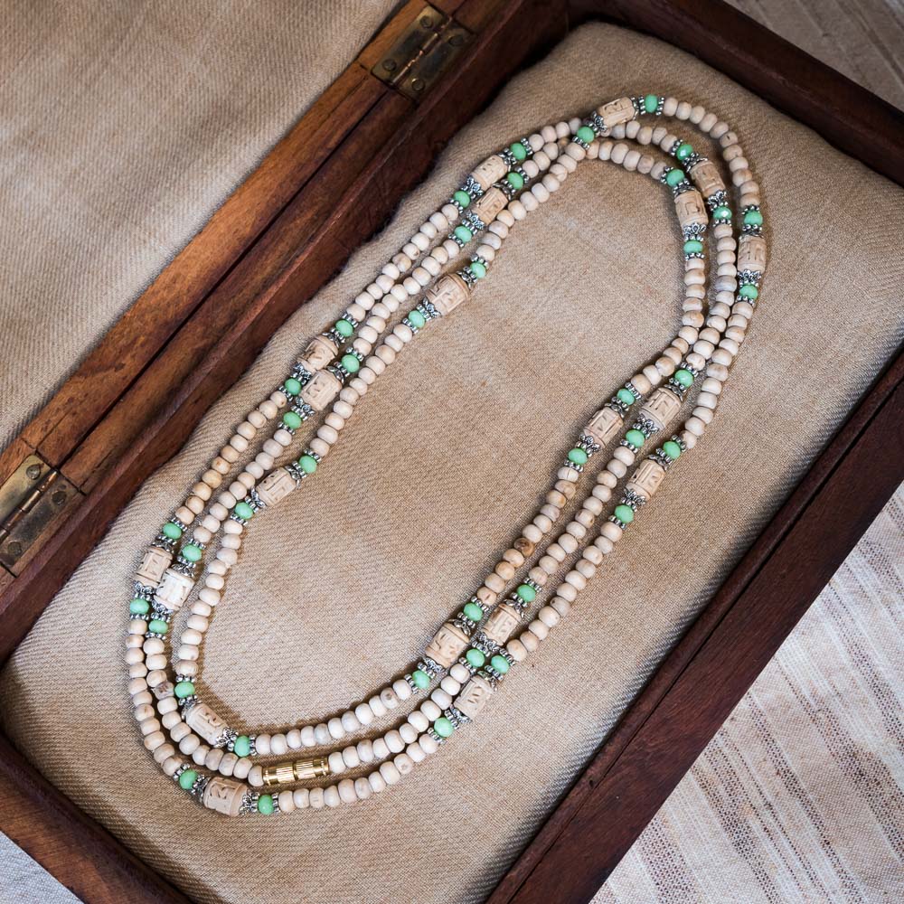 Tulsi Kunti Mala Carving with green Stone#94