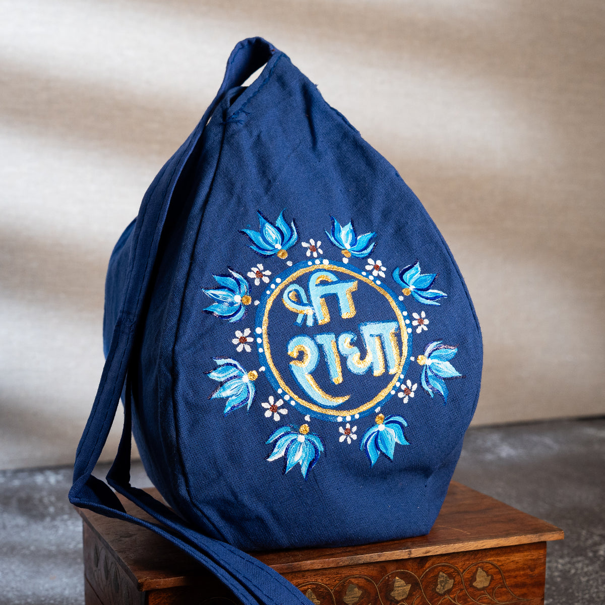 Hand-Painted Japa Mala Beadbag - Blue Lotus