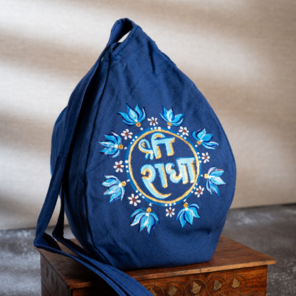 Hand-Painted Japa Mala Beadbag - Blue Lotus