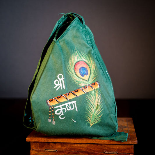 Handpainted Beadbag - Krishna´s Flute Green