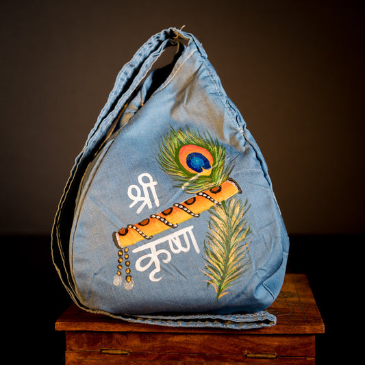 Handpainted Beadbag - Krishna´s Flute Light Blue