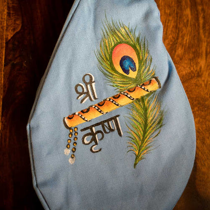 Handpainted Beadbag - Krishna´s Flute Light Blue