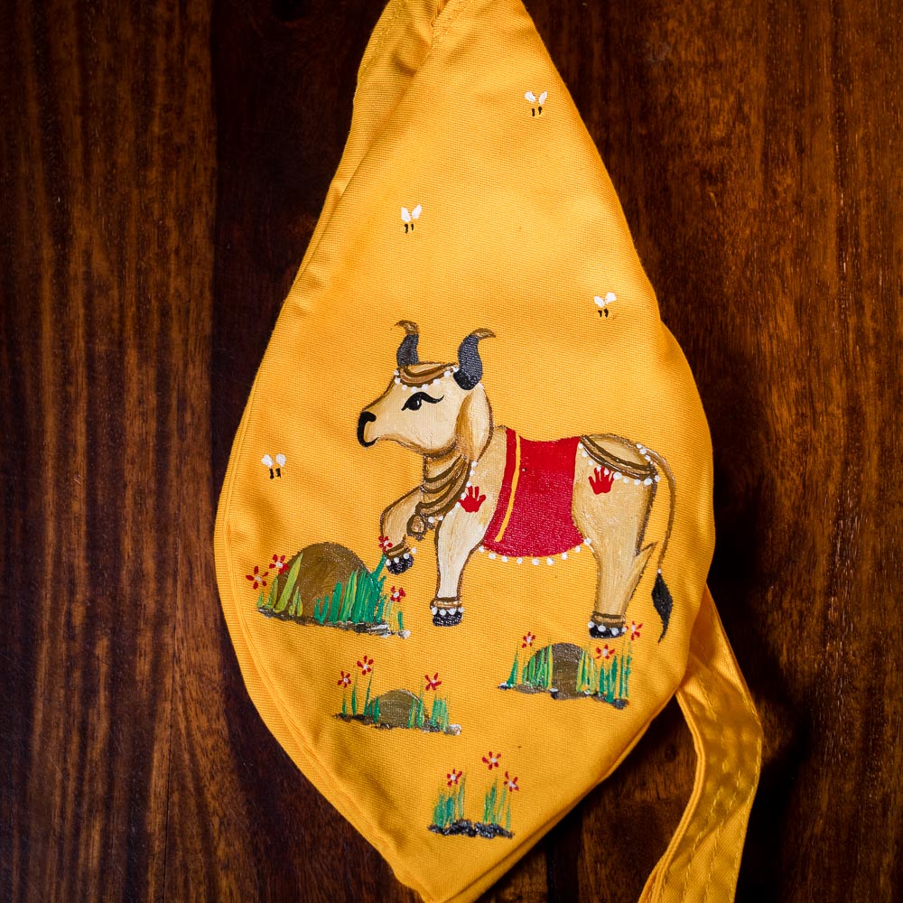 Handpainted Beadbag - Yellow Cow