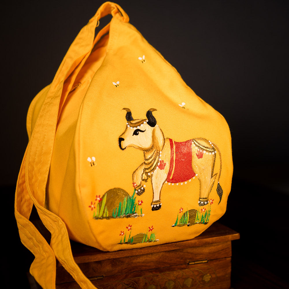 Handpainted Beadbag - Yellow Cow