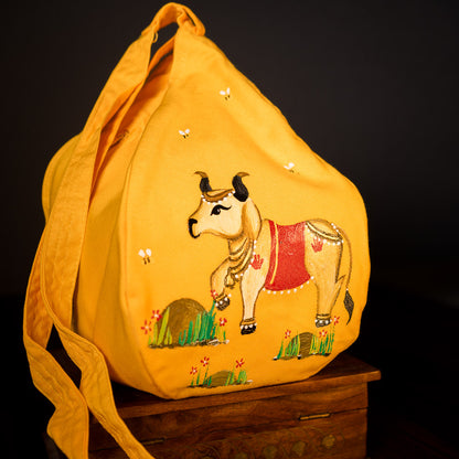 Handpainted Beadbag - Yellow Cow