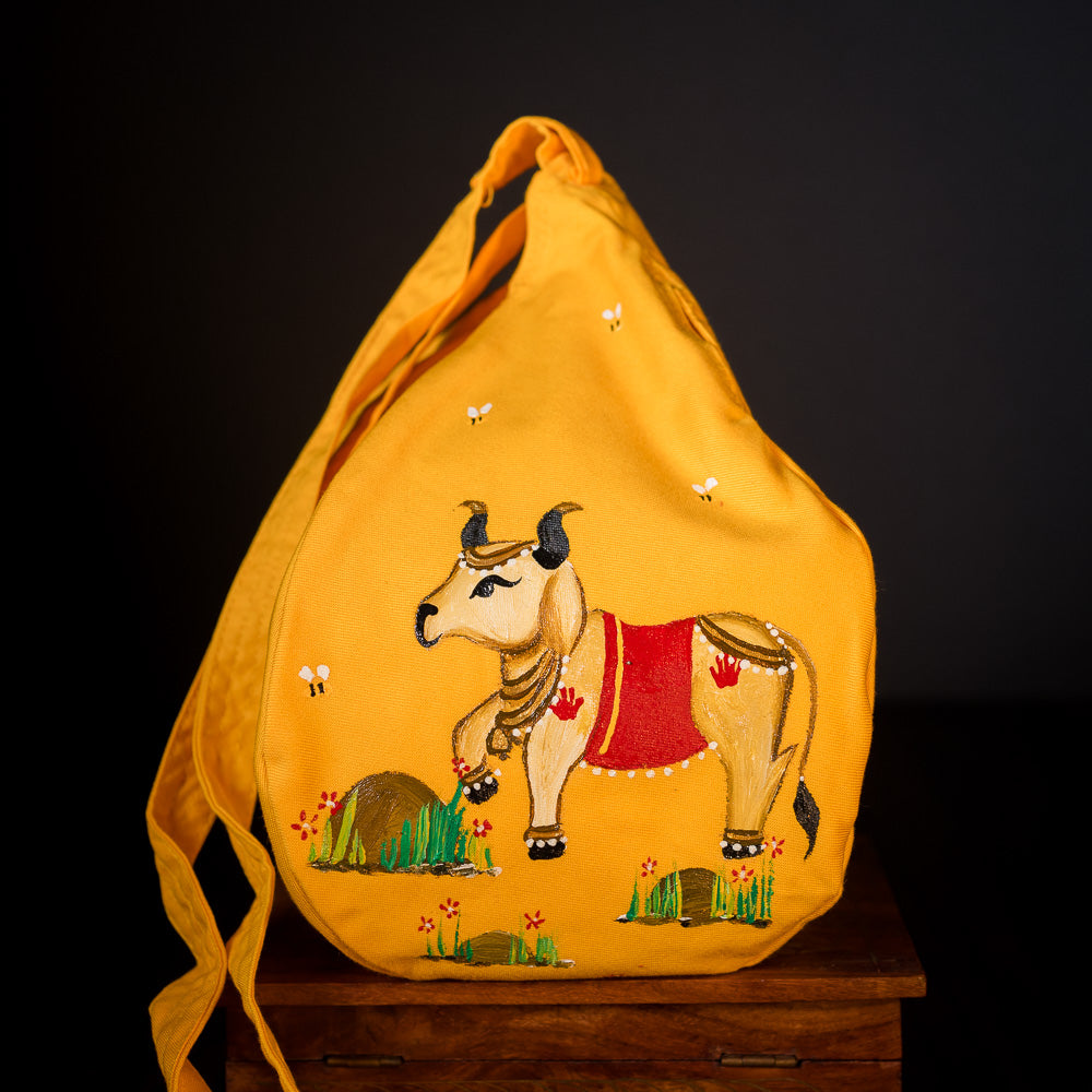 Handpainted Beadbag - Yellow Cow