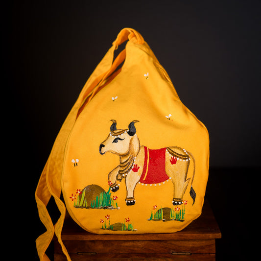 Handpainted Beadbag - Yellow Cow