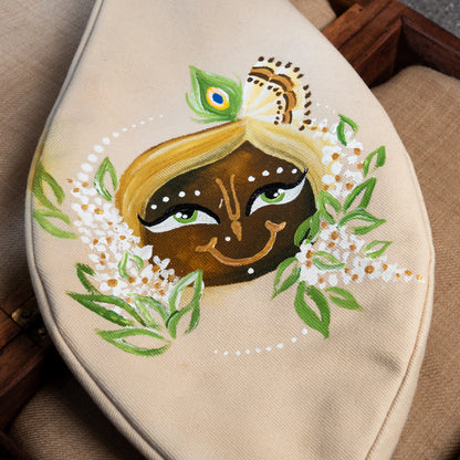 Hand-Painted Japa Mala Beadbag - Golden Peacock