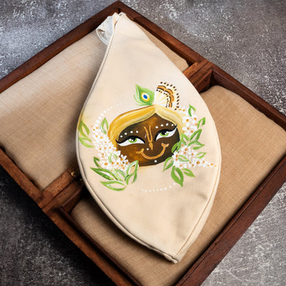 Hand-Painted Japa Mala Beadbag - Golden Peacock
