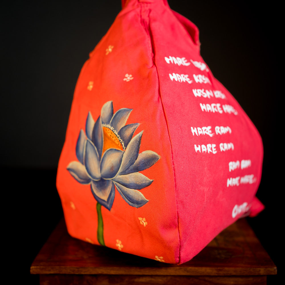 Handpainted Beadbag - Lotusflower Red