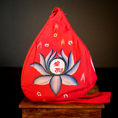 Handpainted Beadbag - Lotus Shri Radhe