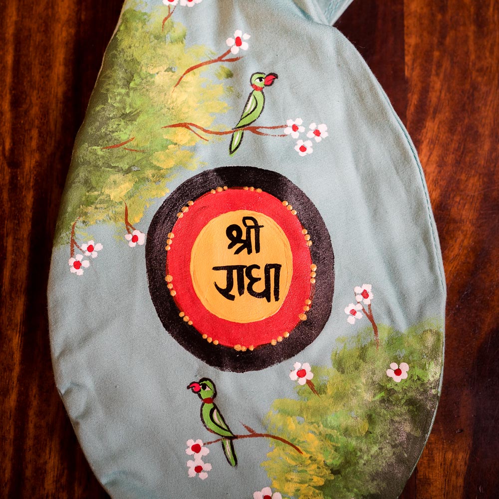 Handpainted Beadbag - Shri Radhe Forest Blue
