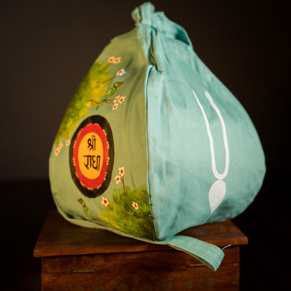 Handpainted Beadbag - Shri Radhe Forest Blue
