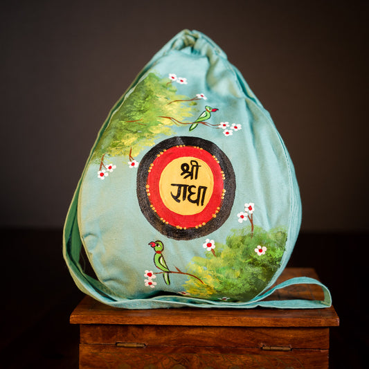 Handpainted Beadbag - Shri Radhe Forest Blue