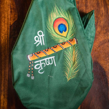 Handpainted Beadbag - Krishna´s Flute Green