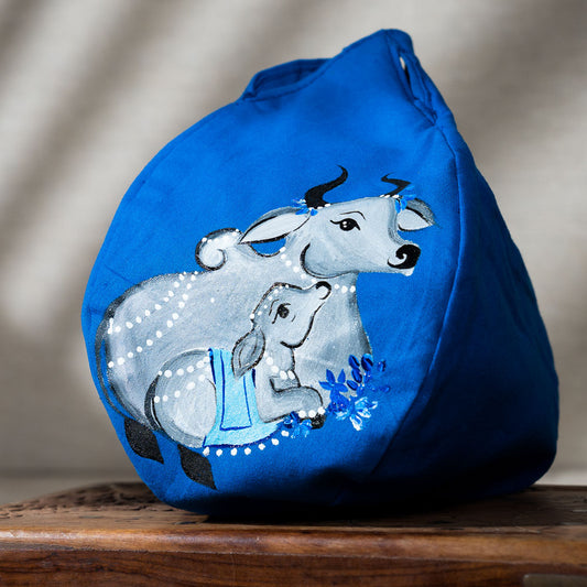 Hand-painted Beadbag - Cows in Blue