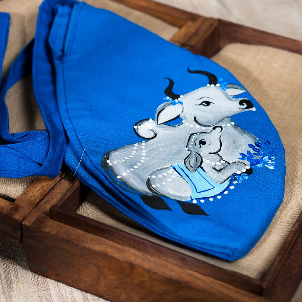 Hand-painted Beadbag - Cows in Blue