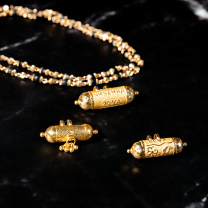 22K Gold Tulasi Necklace, 17 Inch with Narasimha Kavacha