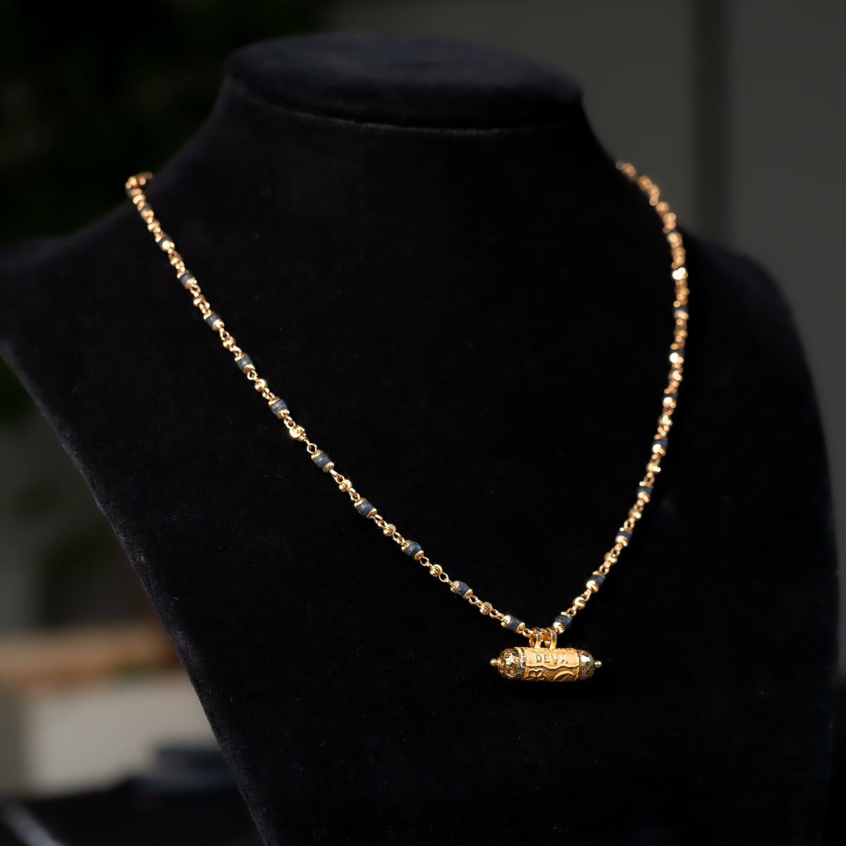 22K Gold Tulasi Necklace, 17 Inch with Narasimha Kavacha
