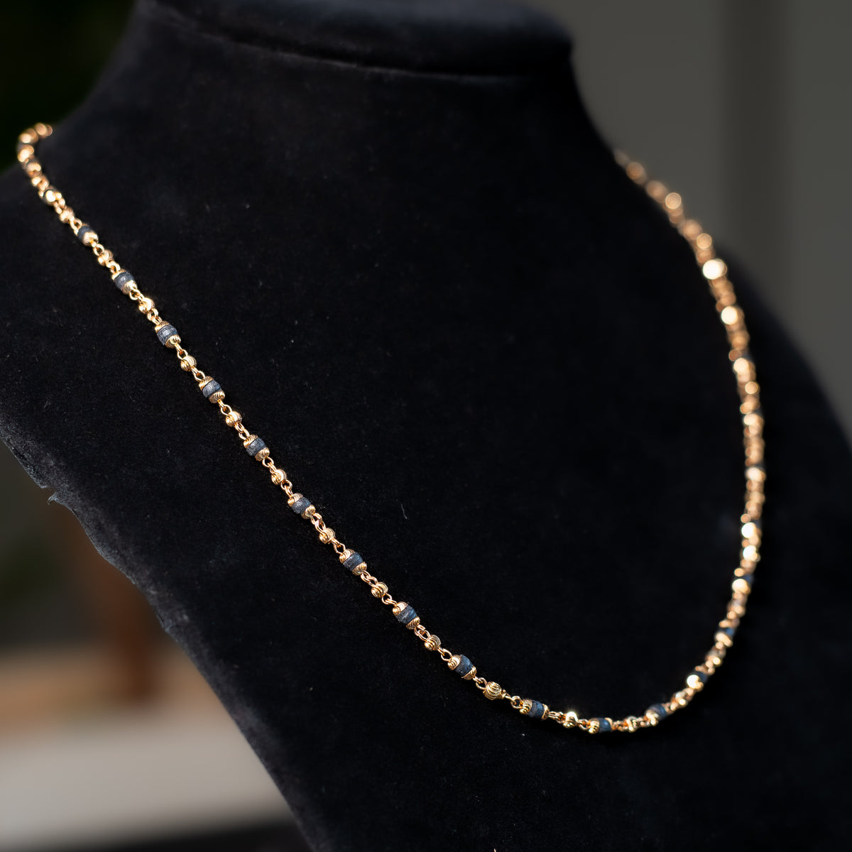 22K Gold Tulasi Necklace, 17 Inch