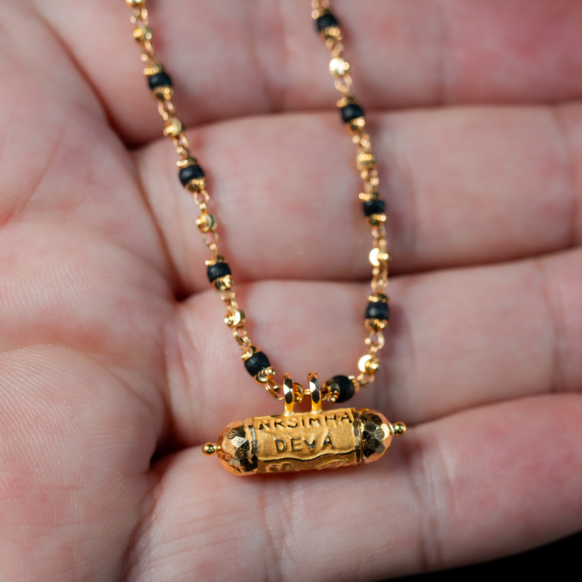 22K Gold Tulasi Necklace, 17 Inch with Narasimha Kavacha