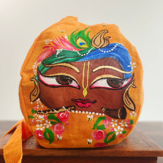 Handpainted Beadbag - Govardhan Orange