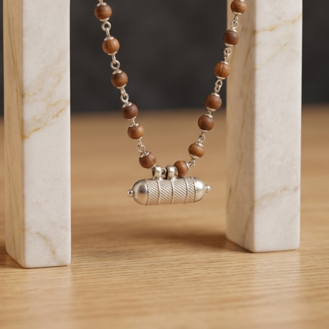 Silver Tulsi Kunti Mala 20Inch Brown with Narasimha Kavacha #132 - I Love Mayapur
