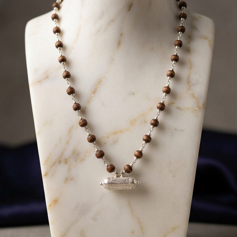 Silver Tulsi Kunti Mala 20Inch Brown with Narasimha Kavacha #132 - I Love Mayapur