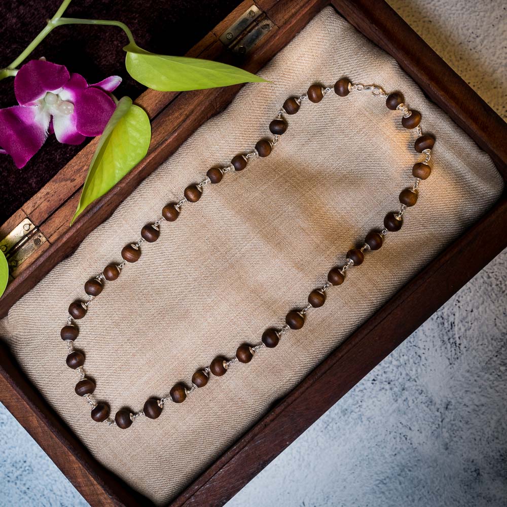 Silver Tulsi Kunti Mala round brown #S100