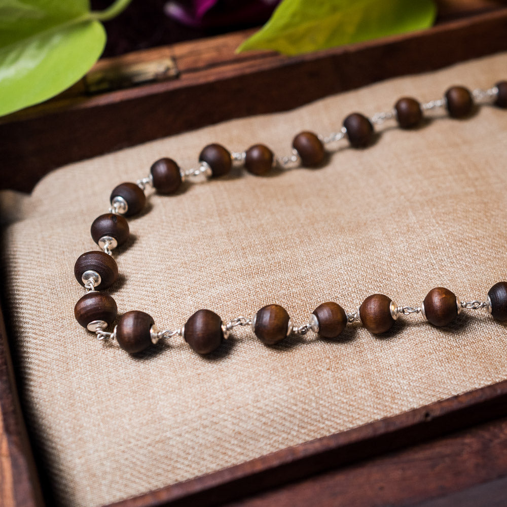 Silver Tulsi Kunti Mala round brown #S100