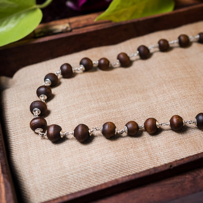 Silver Tulsi Kunti Mala round brown #S100