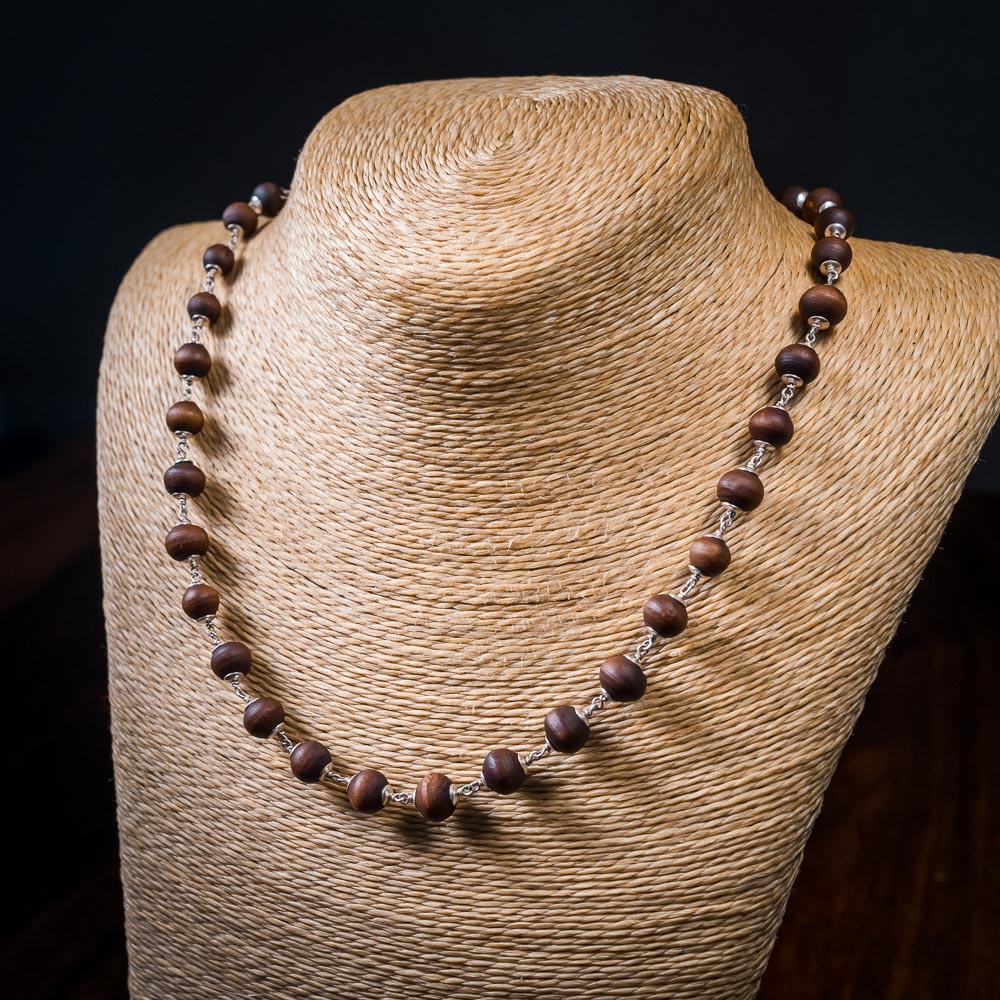Silver Tulsi Kunti Mala round brown #S100
