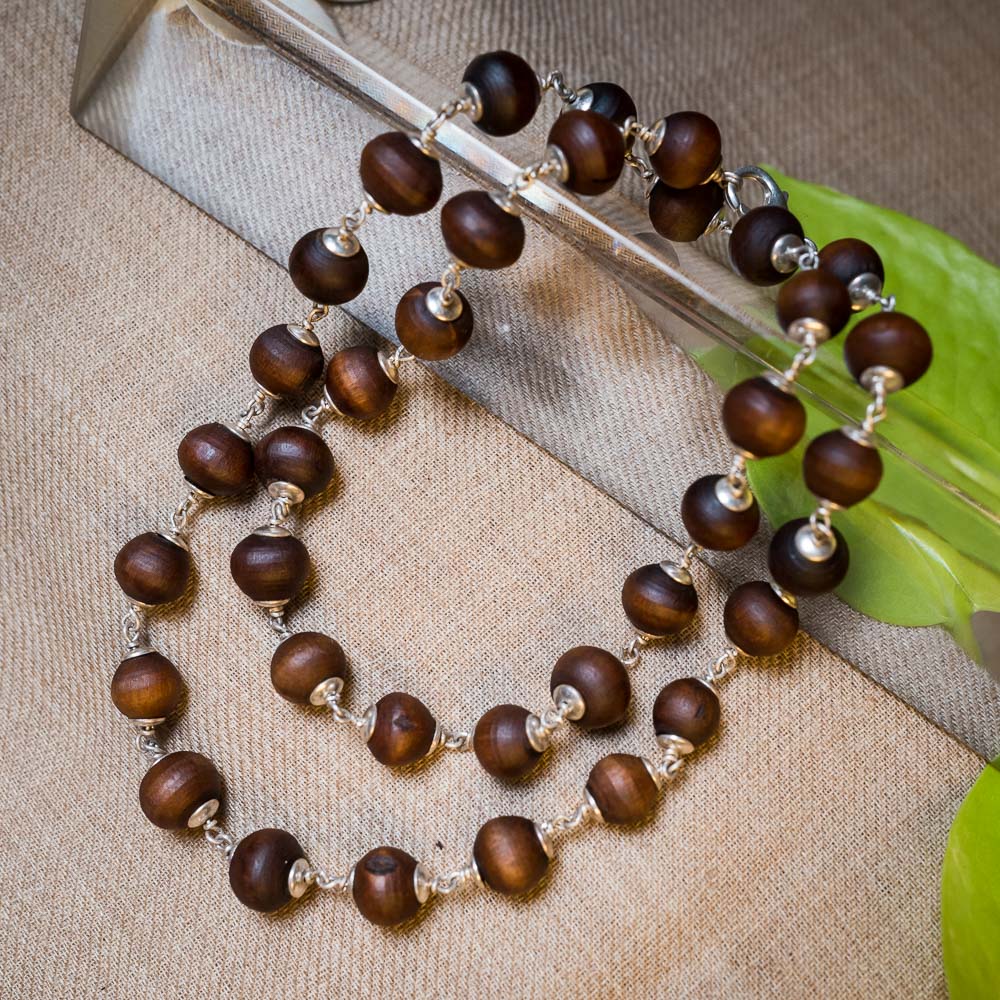 Silver Tulsi Kunti Mala round brown #S100