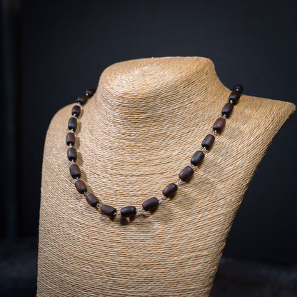 Silver Tulsi Kunti Mala barrel black #S104 - I Love Mayapur