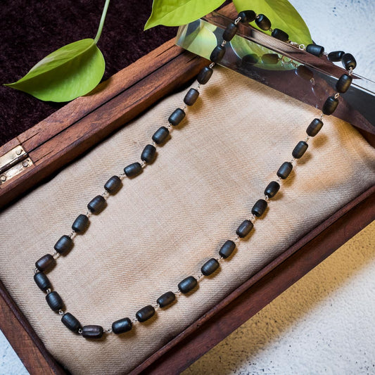Silver Tulsi Kunti Mala barrel black #S104